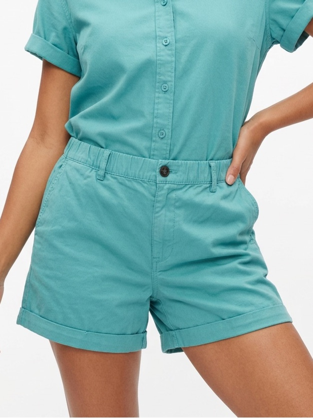 BEARBOTTOM | Light Teal Casual Elastic Waist Cotton-Blend Shorts Women’s Size XL